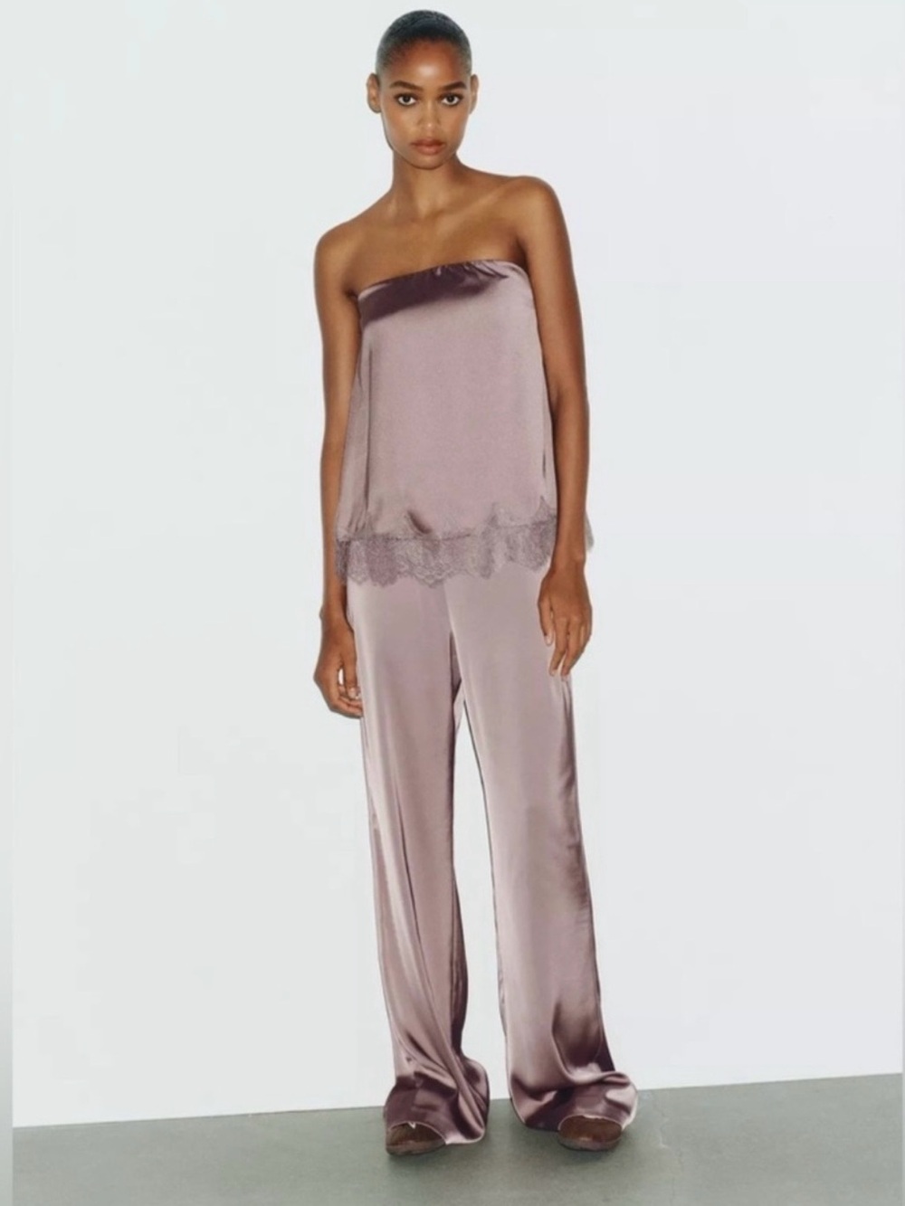 Zara Satin effect pants in Mauve